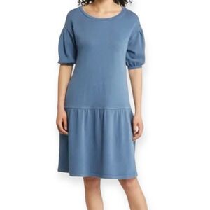 NWT Caslon Size M Blue Organic Cotton Blend Drop Waist Dress